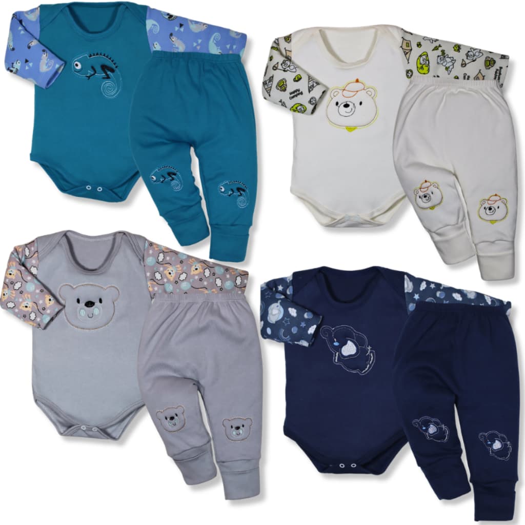 Kit 8 Peças Body Bebe E Mijão Bordado Joelho Vira Pé Menino Menina