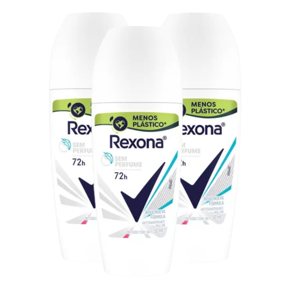 Desodorante Rexona Roll-On Sem Perfume 50ml | Antitranspirante 72h Proteção Contra Suor e Odor