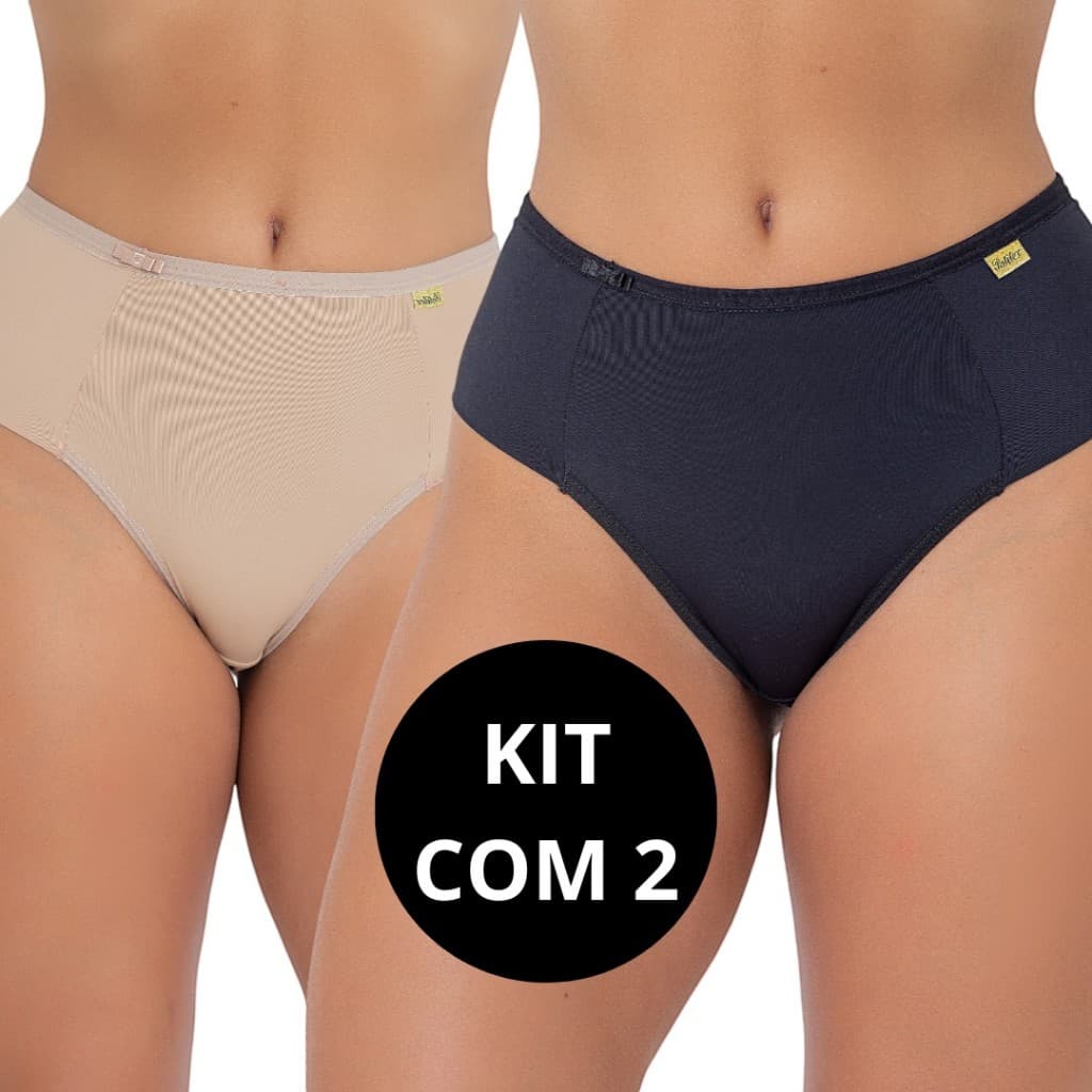 Kit 2 Calcinha Cintura Alta Cós Alto Duplo Cinta Lisa Conforto Pala Larga