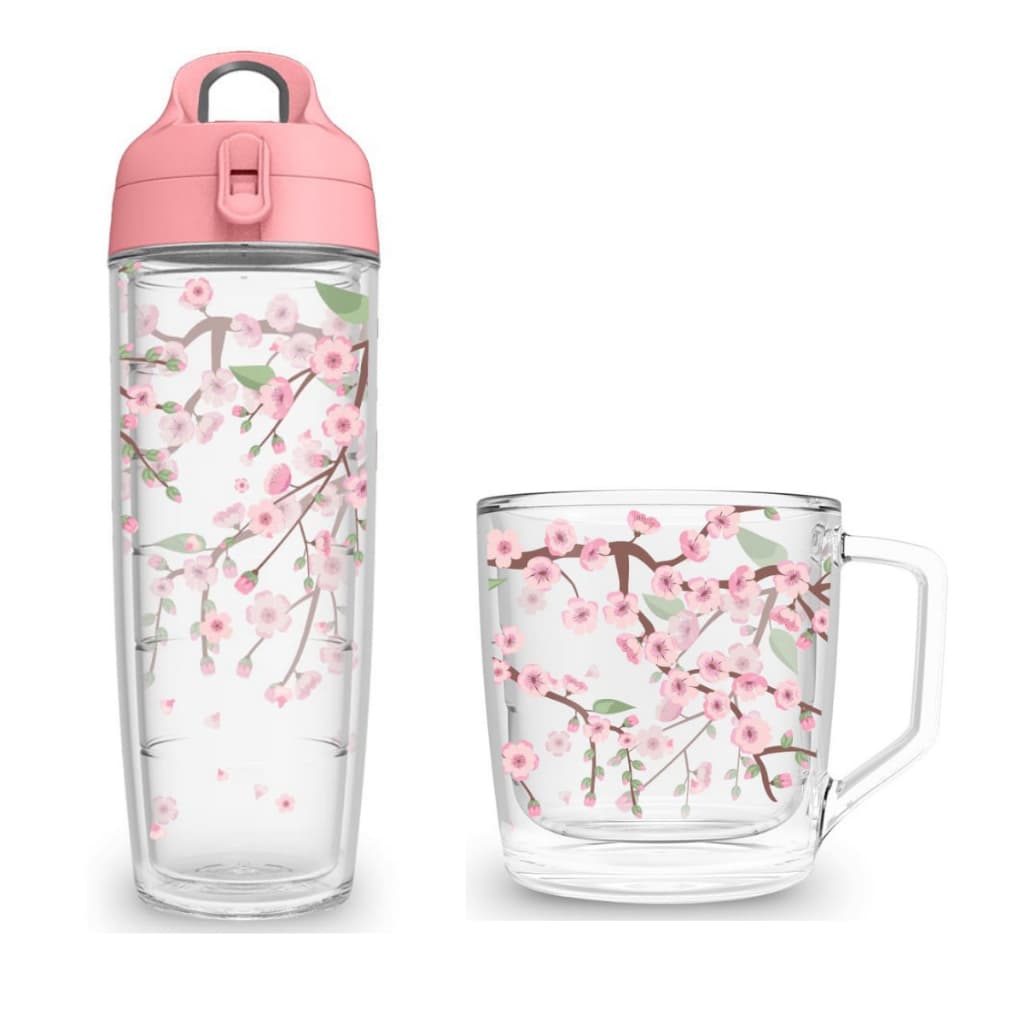 Kit Garrafa de Água 600ml c/ Caneca De 250ml parede Dupla
