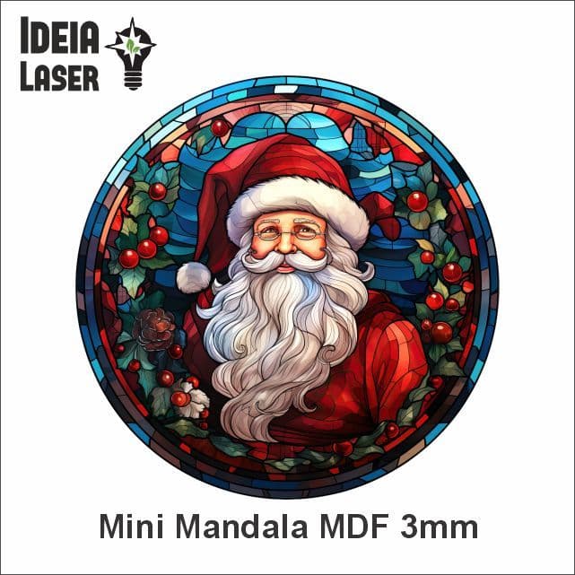 Papai Noel Mod9 - Mini Mandala MDF - Arte Estilo Vitral