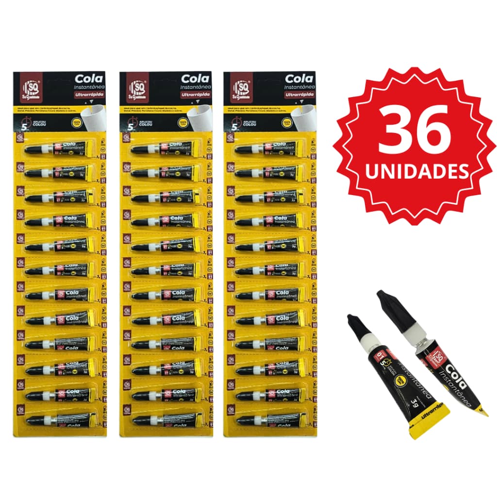 Super Cola 36 Peças Cartela Cola Instantânea 3g Madeira Borracha Porcelana Super Bonder Multiuso