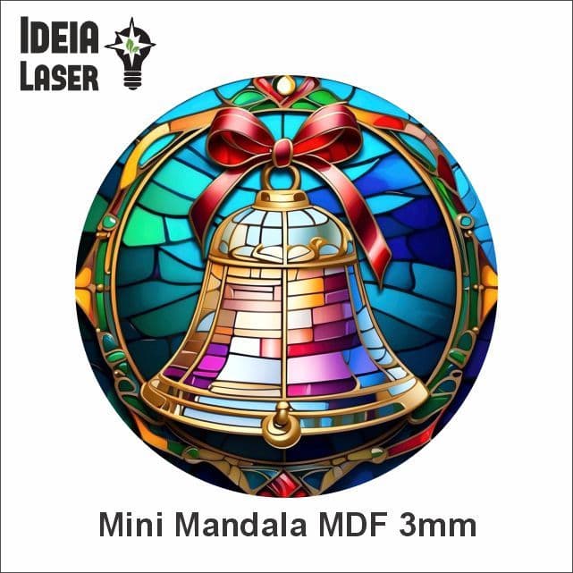 Sinos de Natal Mod2 - Mini Mandala MDF - Arte Estilo Vitral