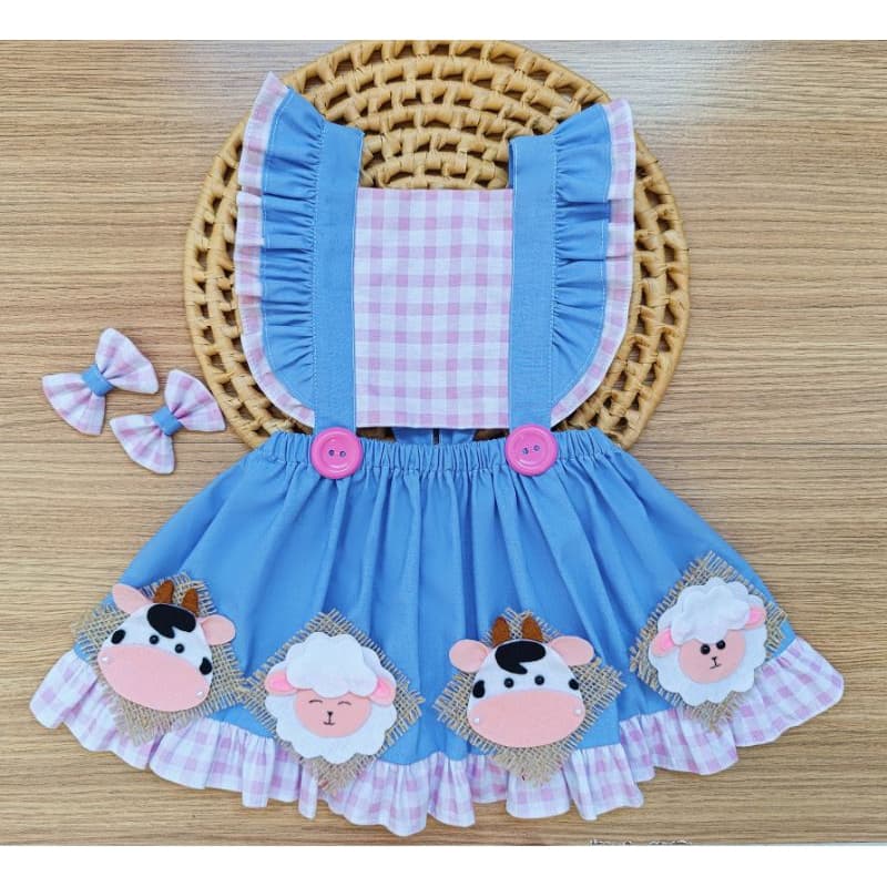 vestido fazendinha jardineira tema fazendinha fantasia fazendinha rosa romper tematico