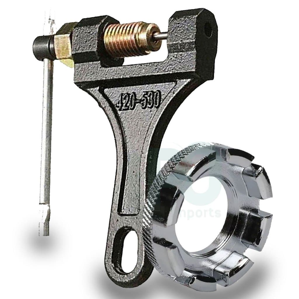 Chave Extrator De Corrente De Moto Saca Pino Tamanho 420/530 + Chave De Raio Aro Com 8 Medidas