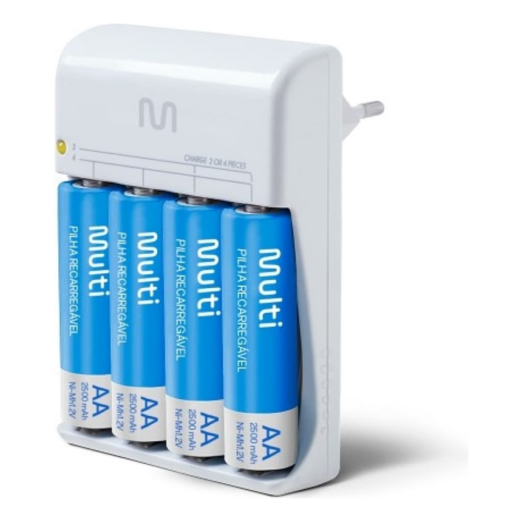 Carregador De Pilhas Multilaser Aa/aaa + 4 Pilhas Recarregáveis Aa Bivolt Original
