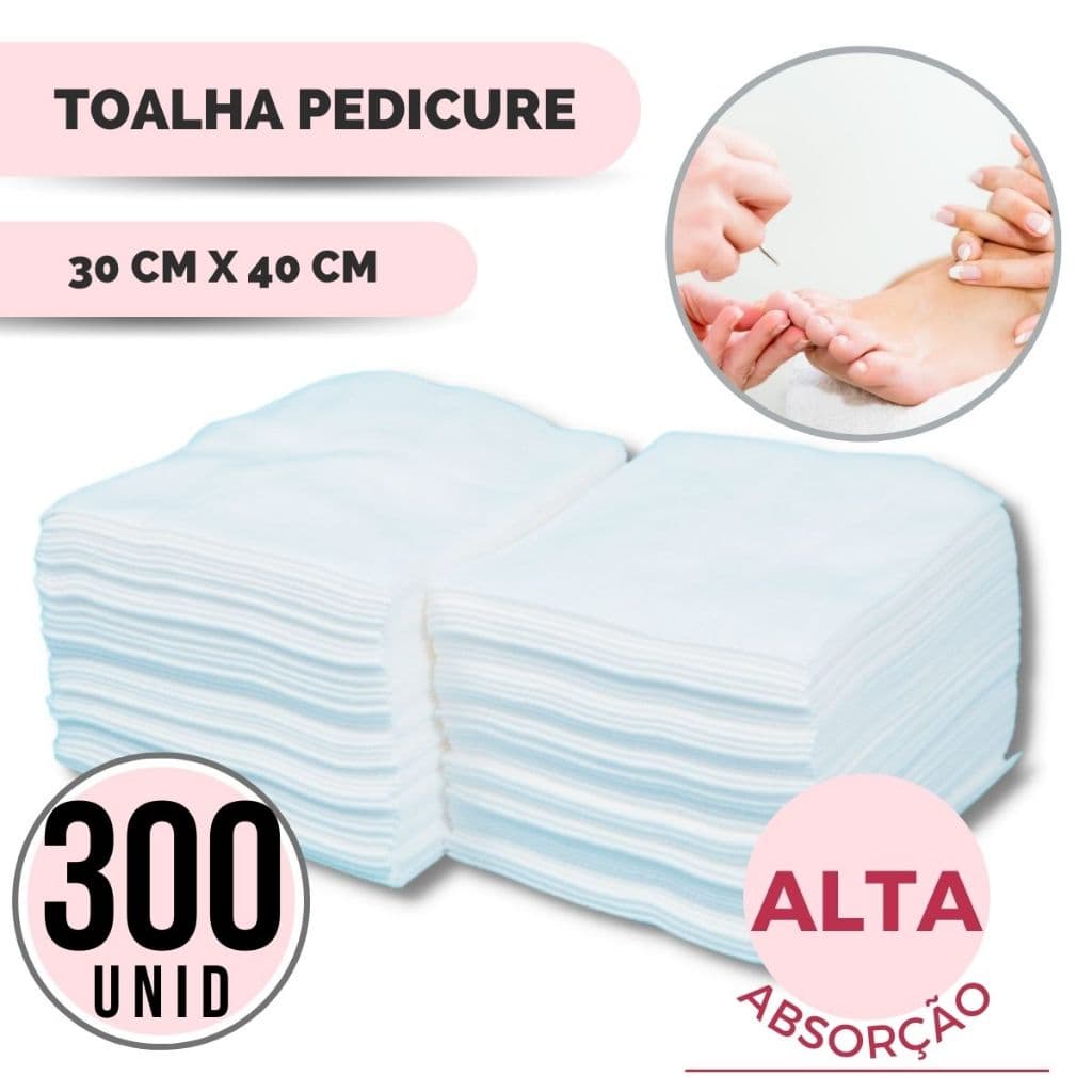 Kit 300 Toalhas Descartável Pedicure Podologo Manicure 30x40 cm Alta Absorção Macia Pé Mão Salão