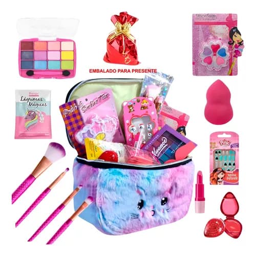 Maleta De Gatinho Maquiagem Infantil 16 itens Kit Completo Perfeito
