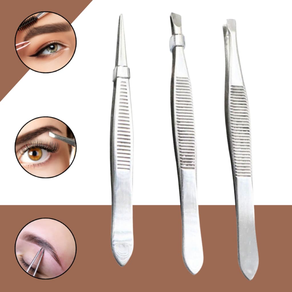 Kit 3 Pinça Profissional Em Aço Inoxidável Para Sobrancelha Remoção De Pelos Sobrancelha Design