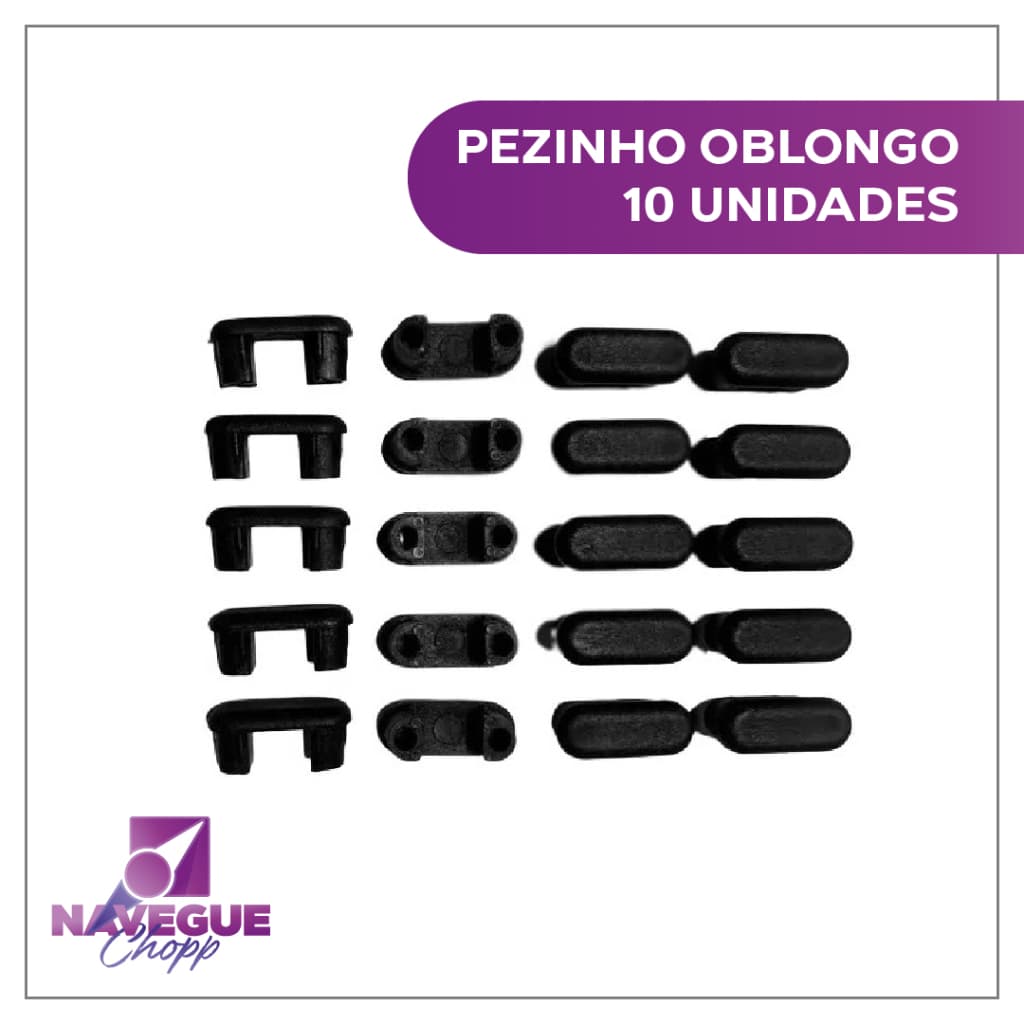 Pacote com 10 Ponteiras Oblongas de Plástico - 50mm x 15.5mm, Ideal para Pés de Cadeira e Varais