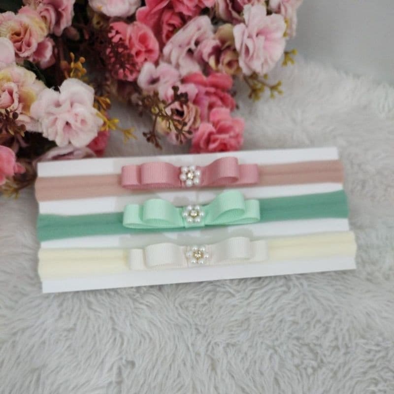 Kit 3 tiaras na meia slin tiara RN tiara bebê tiara maternidade tiara ensaio reborn tiara luxo
