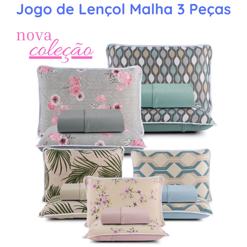 Lençol de Malha Casal Queen King Solteiro Com Elástico e Fronhas Estampadas