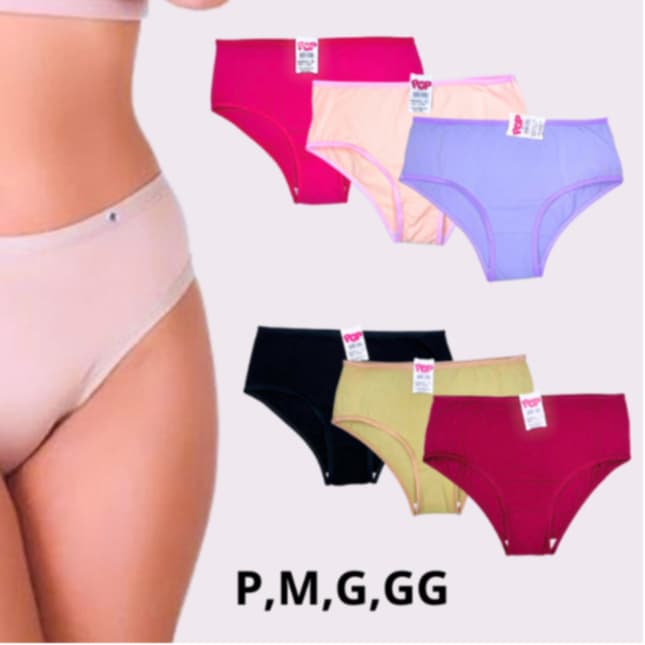 Kit C/ 12 Calcinhas Pop Adulto 100% Algodão Sem Cós Lisa cintura alta