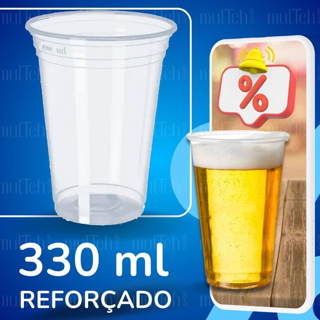 Copo Descartável Liso Transparente Reforçado 300 330 ml PP Suco Açaí Copão