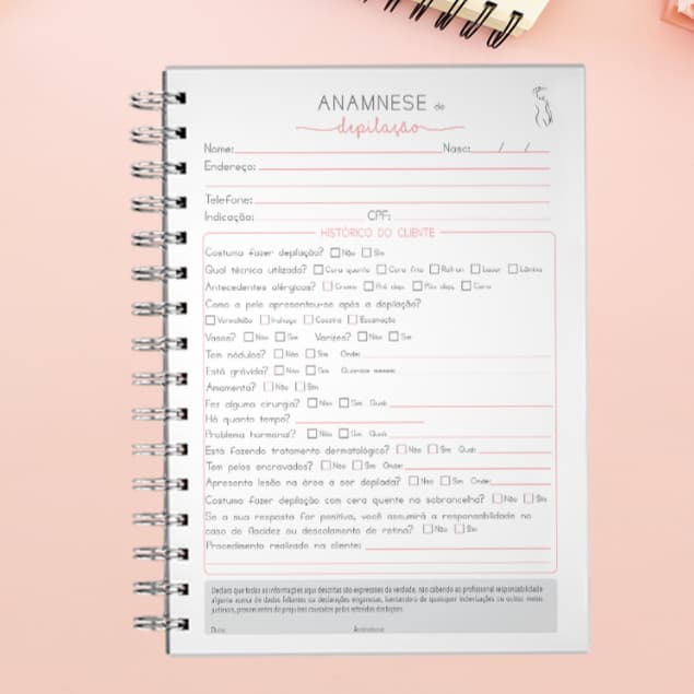Depilação Anamnese, caderno anamnese depilação, depiladora