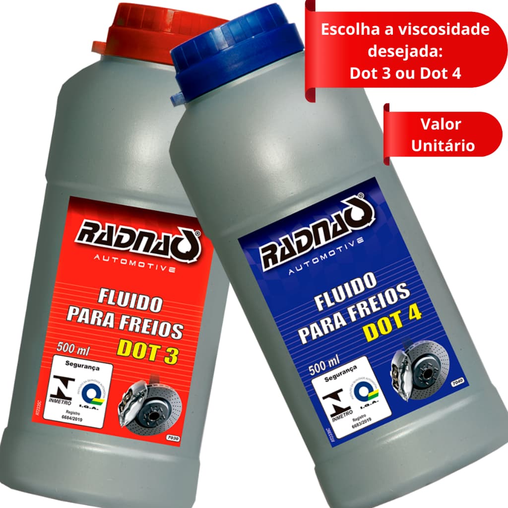 FLUÍDO DE FREIOS RADNAQ 500ML DOT3 OU DOT 4 1 Unidade