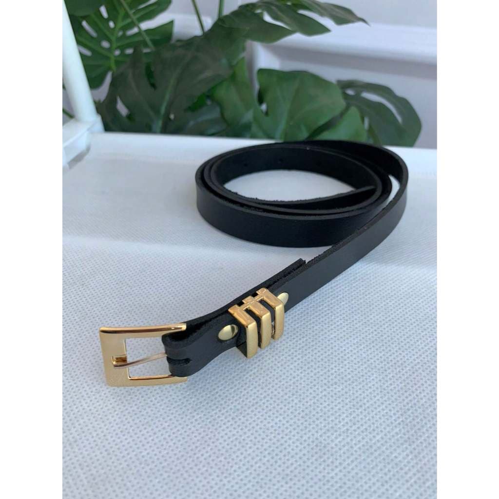 Cinto Fino Feminino fivela quadrada passante triplo dourado ana