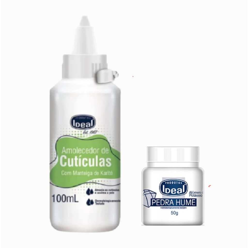 Kit 2 Produtos Ideal 1 Amolecedor De Cutículas Com Manteiga De Karitê 100ml + 1 Pedra Hume Pó Ideal 50g