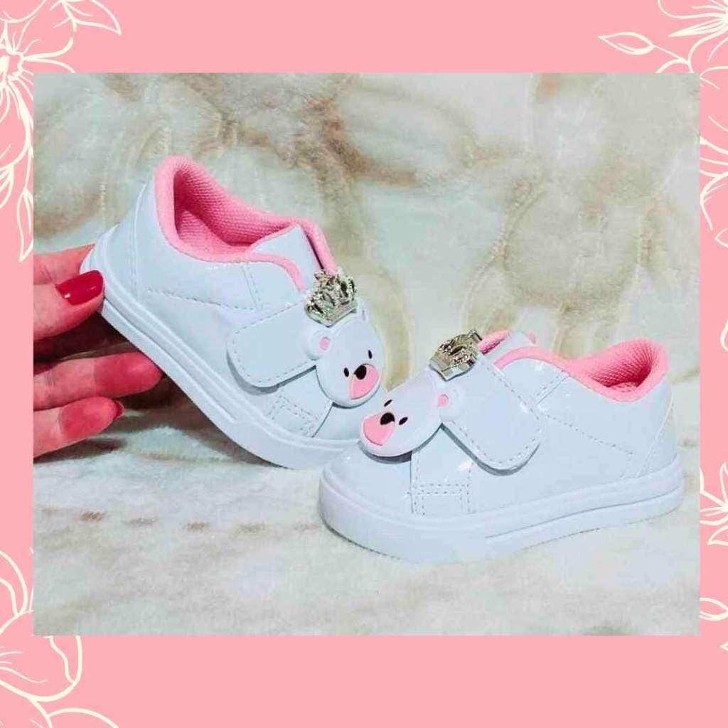 Tenis urso coroa princesa branco de bebê e infantil ano novo