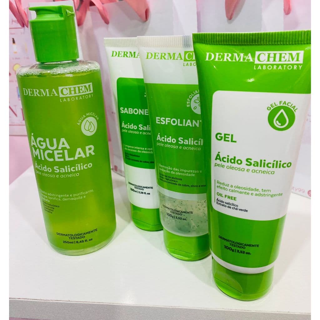 KIT. ANTI- OLEOSIDADE DERMACHEM  ( ESFOLIANTE, GEL, SABONETE, AGUA MICELAR )