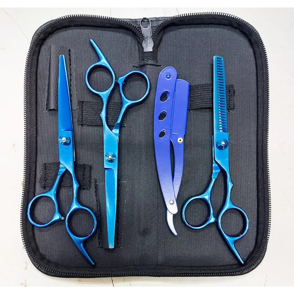 ESTOJO PARA CABELELEIRO KIT COM 3 TESOURAS PROFISSIONAL E 1 NAVALHA