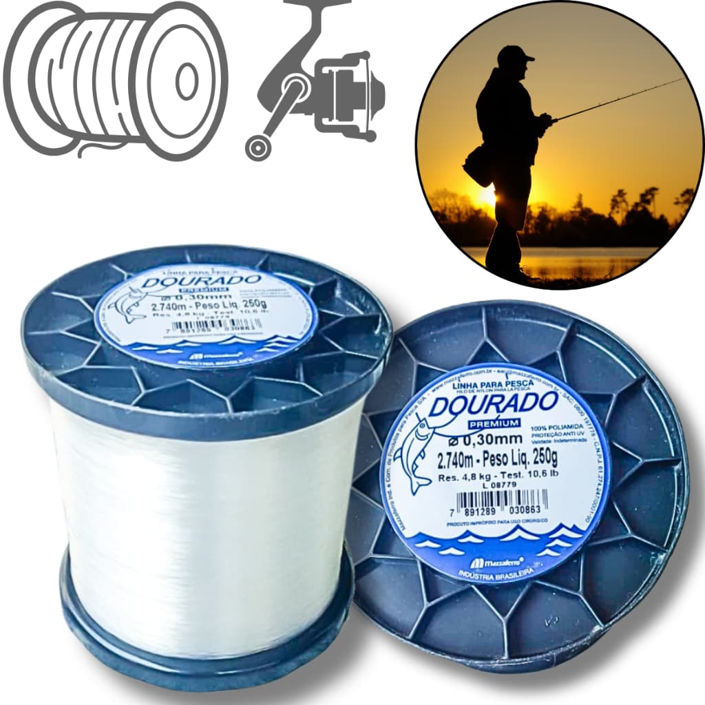 Linha Pesca Dourado Premium 250g Monofilamento 0,30mm 0,35mm 0,40mm 0,45mm 0,50mm 0,60mm