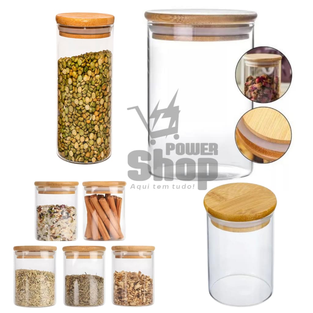 Potes De Vidro para Mantimentos com Tampa Bambu Pote Para Temperos Pote Hermético