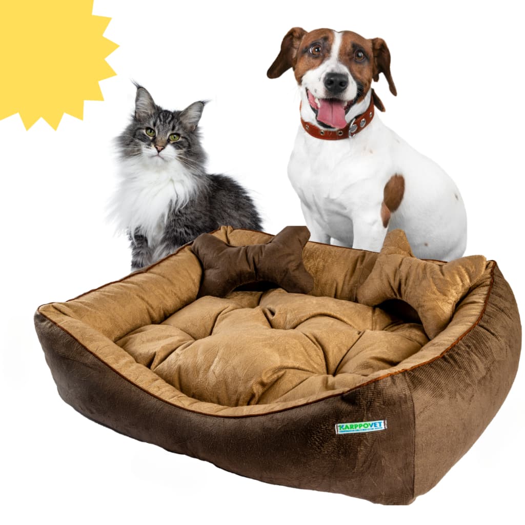 Cama caminha para cachorro pet luxo suede, 3 tamanhos, cor marrom com bege