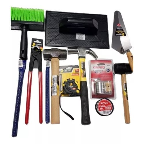 Kit Ferramentas Para Pedreiro 12 Pçs Brocha Colher Linha