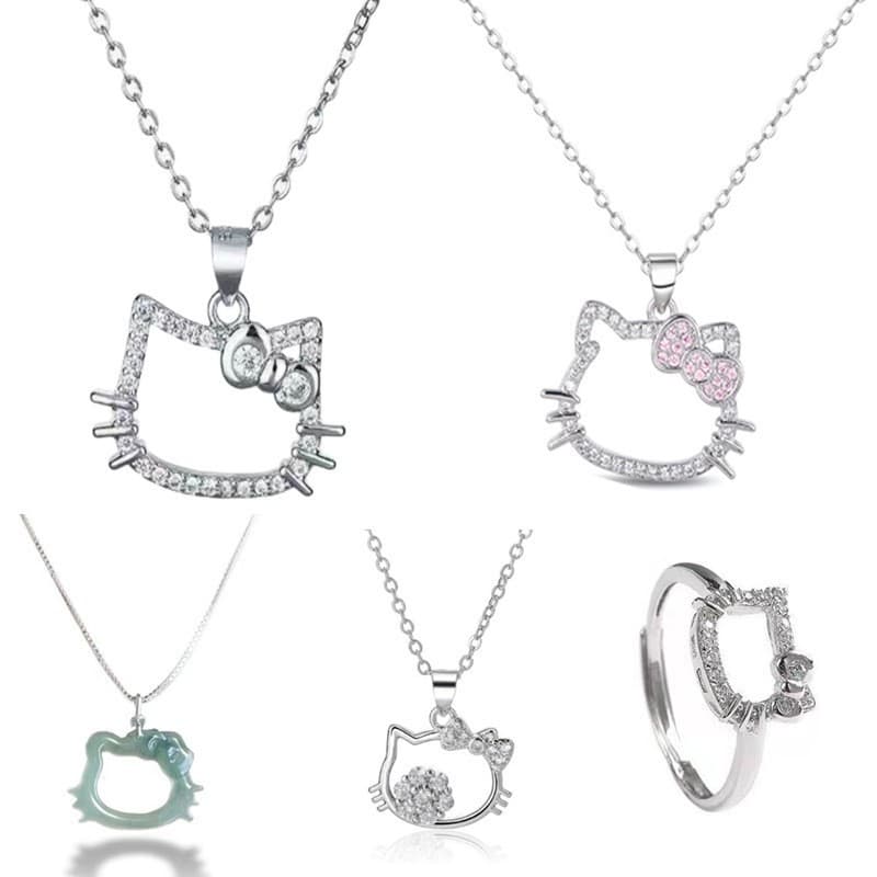 Colar Anel Hello Kitty Desenhos Animados Elegante Doce Simples Casual Corrente Meninas