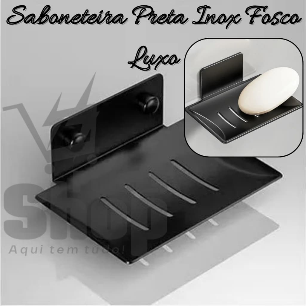 Saboneteira De Aço Inox Preto Fosco Luxuoso De Banheiro Resistente Fácil Instalação