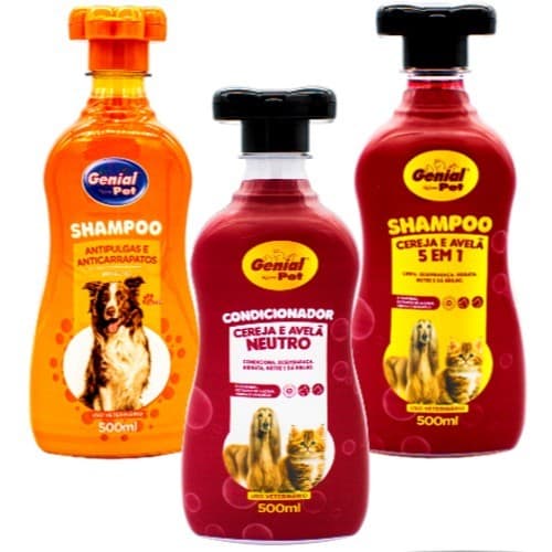 Kit Shampoo Mata Pulga + Kit Shampoo e Condicionador Neutro Cereja e Avelã Pet Cachorro e Gato