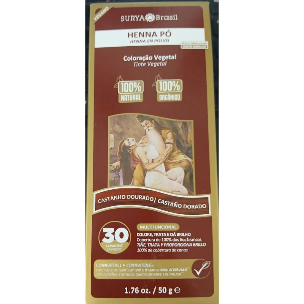 HENNA em pó Castanho Dourado 50g Coloração Vegetal Surya Brasil
