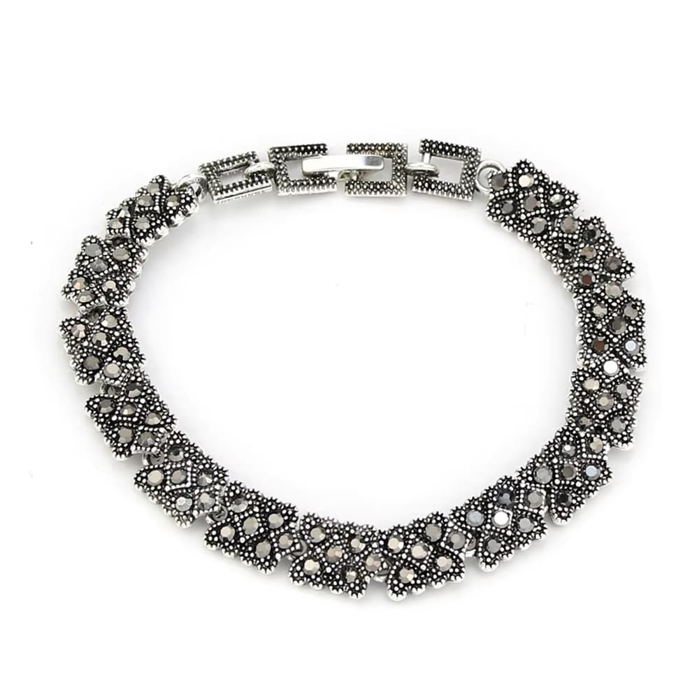 Pulseira Estilo Turca Vintage Folheada A Prata Com Cristais