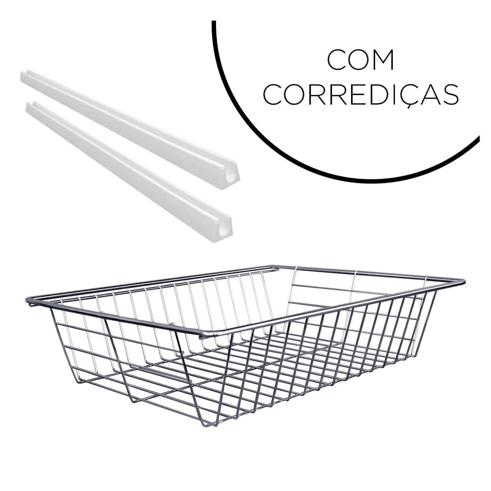 Cesto Fruteira de Cozinha 32x45cm com Corrediças Gaveta Cesta Aramada para Fruteira Balcão de Chão