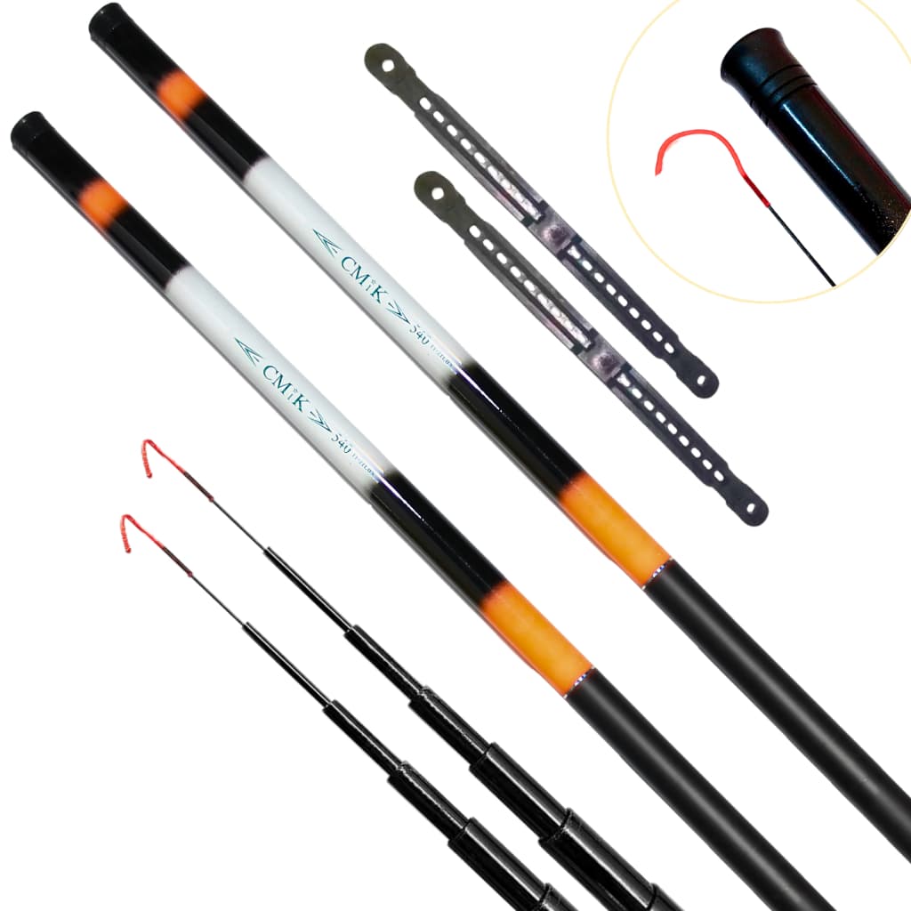 Kit 2 Varas Telescopica 3 metros E 3,6 metros- fibra de vidro + 40% Carbono + Enrolador de Linha