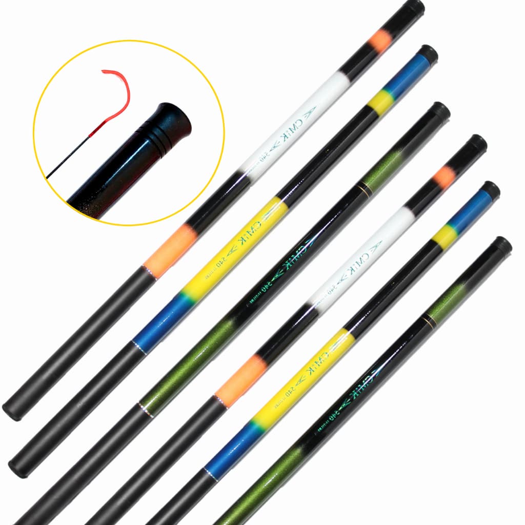 Kit 6 Varas Telescopica 2x 2,10 mts 2x 3,00 mts 2x 3,60 mts 40% Carbono Cmik/Xingu/Taue + Enrolador de Linha