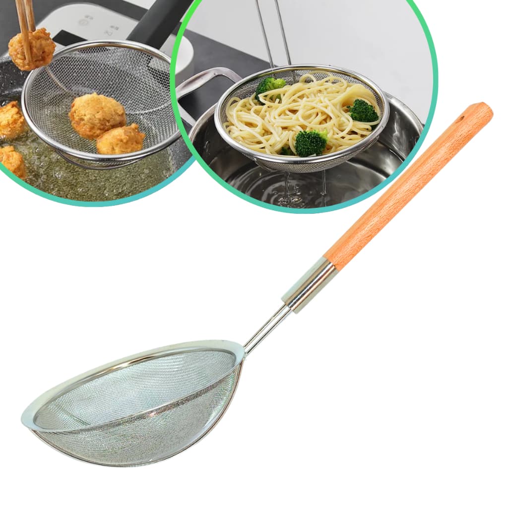 Escumadeira De Batatas Pastel Coxinha Fritura 20cm Grande Pegador Escorredor Legumes Peneirão