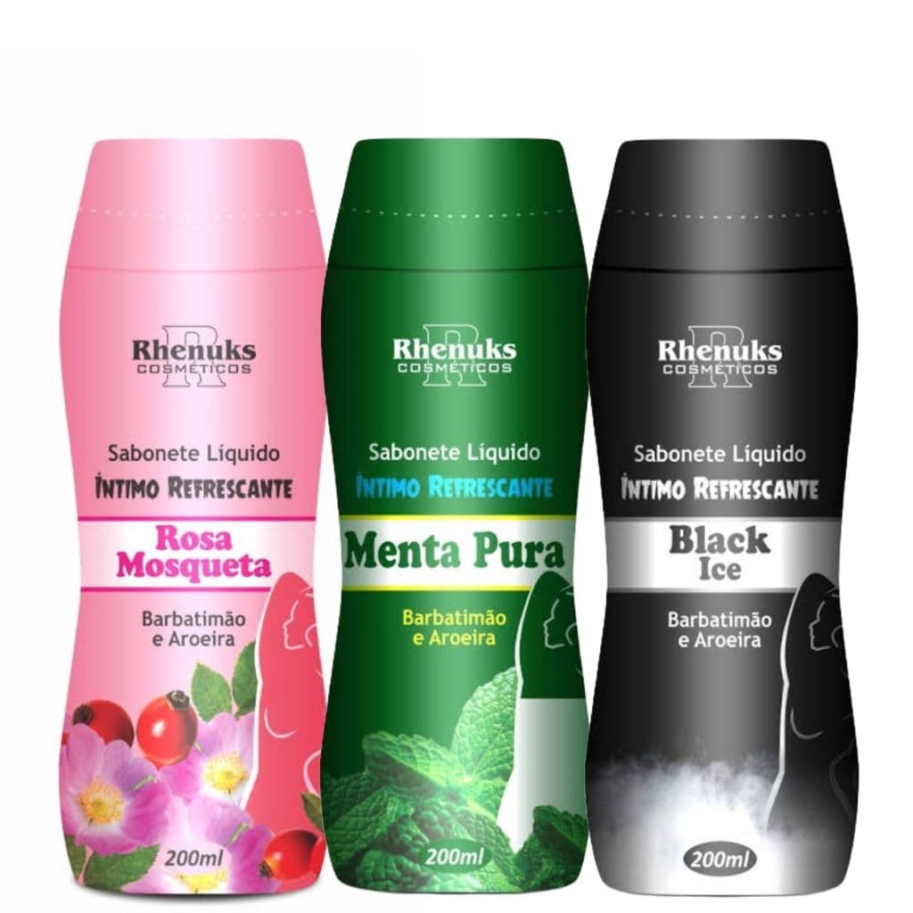 Kit 3 Sabonete Íntimo Refrescante Rosa Mosqueta/ Menta Pura/ Black Ice 200ml Cada