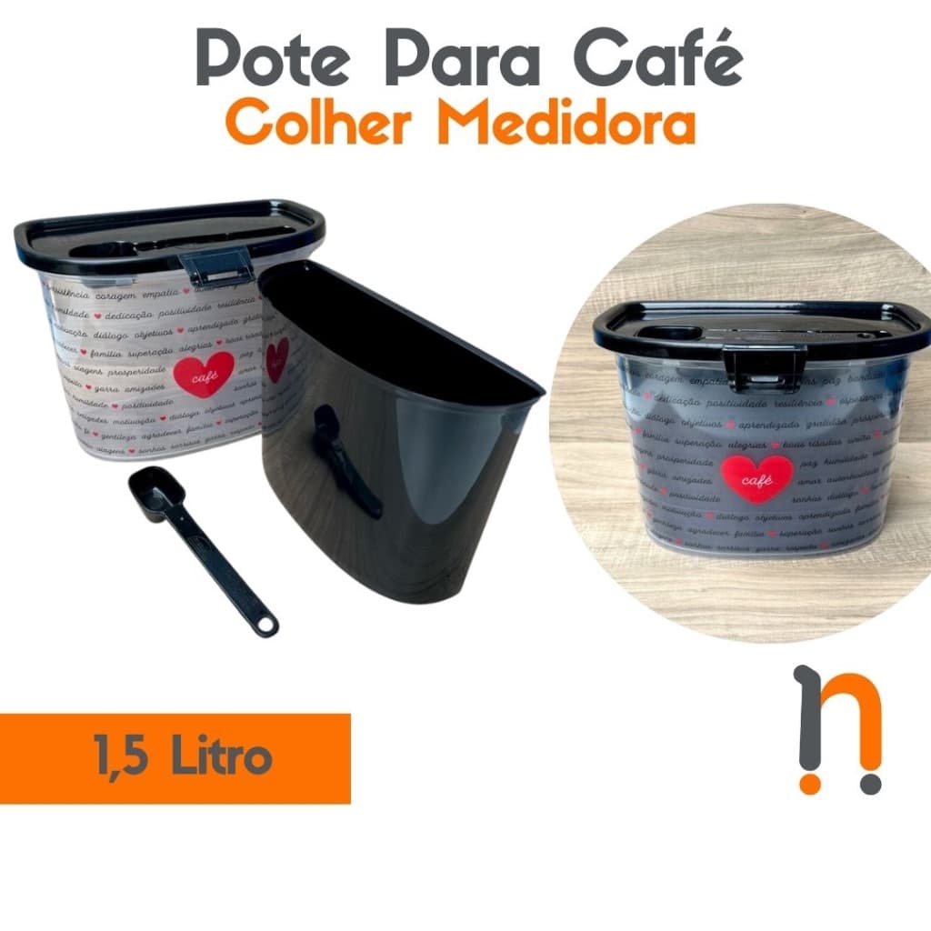 Pote Cozinha Porta Café Filtro Coração Com Colher Medidora Plasutil