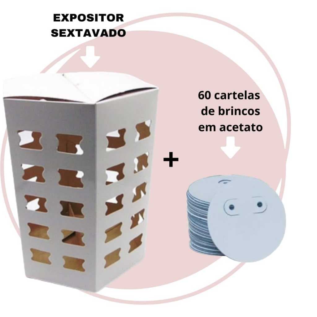 Expositor Sextavado + 60 cartela de brinco mesa brinco display papelão para balcão