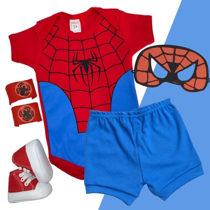 Body Bebê Temático Homem Aranha Spiderman Fantasia Mesversário Ítens Opcionais