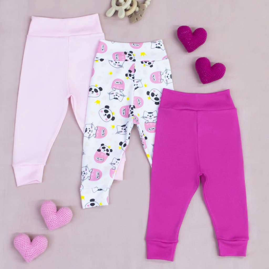 Mijao de Bebê em Malha Canelada 100% Algodão Menino Menina Kit 03 Peças Calça Bebe Culote Canelado