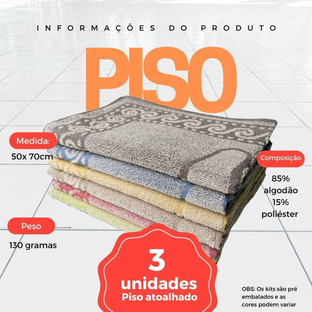 Kit 3 Toalha de Piso Pezinho Atoalhado 1,40 x 70 cm Banheiro Casa Hotel Pousada