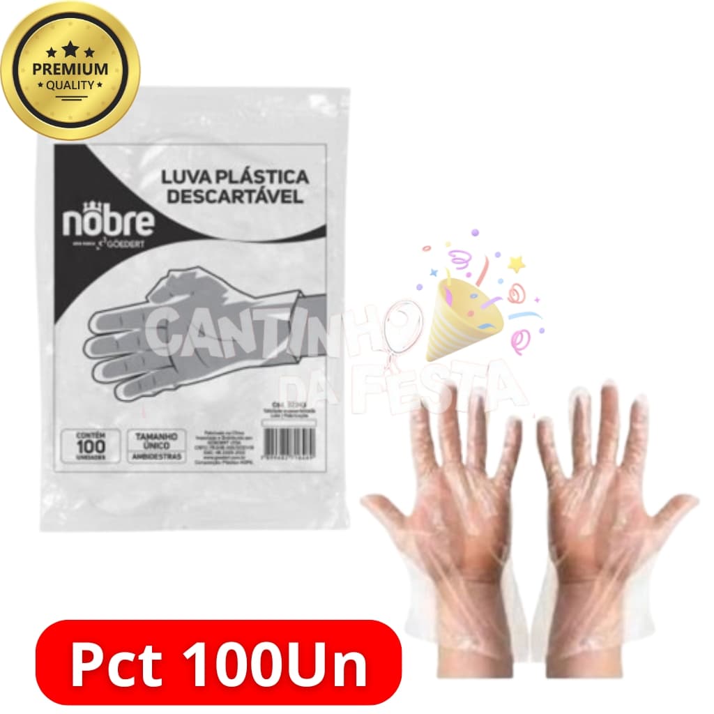Luva Plástica Descartável Nobre 100 Unidades