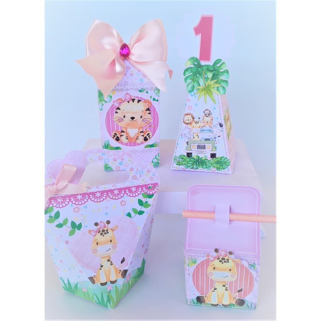 PEGUE E MONTE Kit personalizado Safari Rosa menina l Lembrancinhas Festas l Fazemos todos os tema