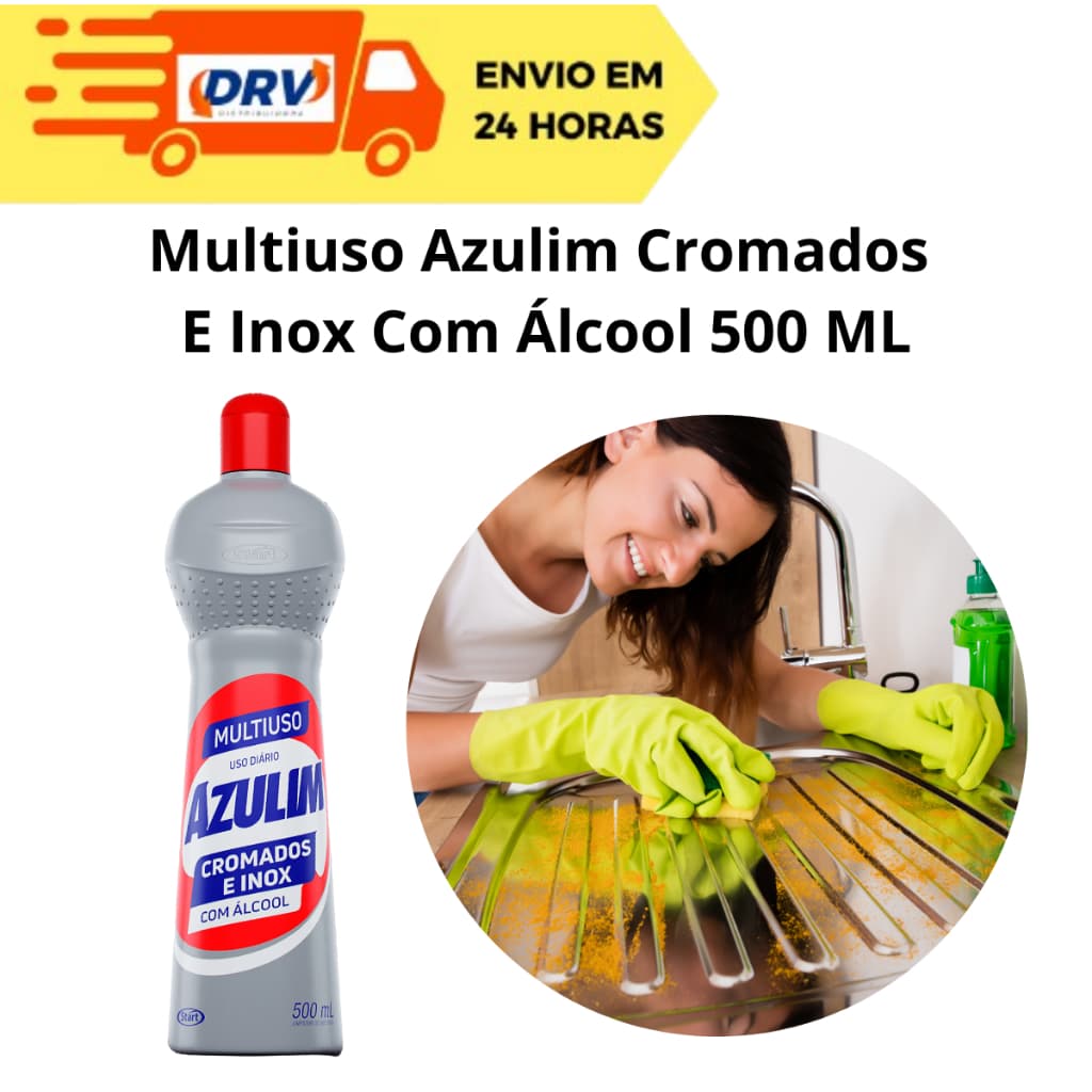 Multiuso Azulim  Cromados e Inox Com Álcool Start 500 ML