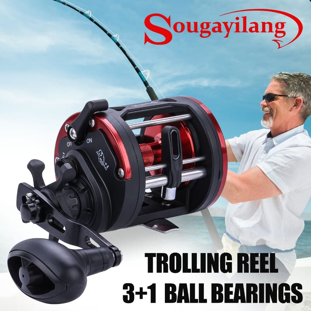 Sougayilang 3 + 1 BB Trolling Fishing Reel 3.8: 1 Relação de engrenagem Spinning Fishing Reel para água doce Mar