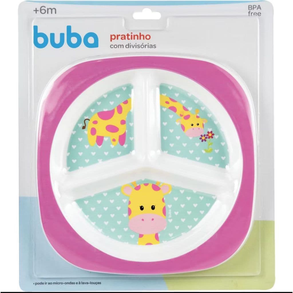 Pratinho com divisoria Buba Girafa, para introdução alimentar de bebe e crianca