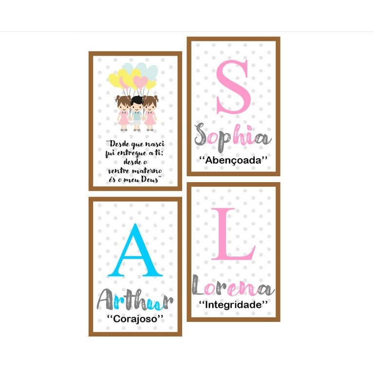 Quadro Decorativo 4 Peças 20x30cm Irmãos Quarto Frase